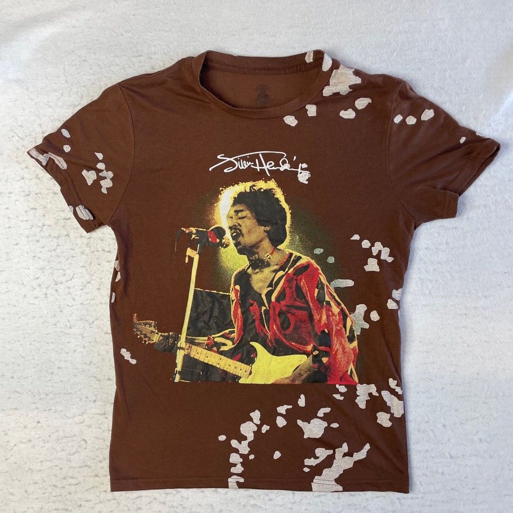 Jimi Hendrix Graphic T-Shirt Large‎ Brown Bleach Splatter Rock Band